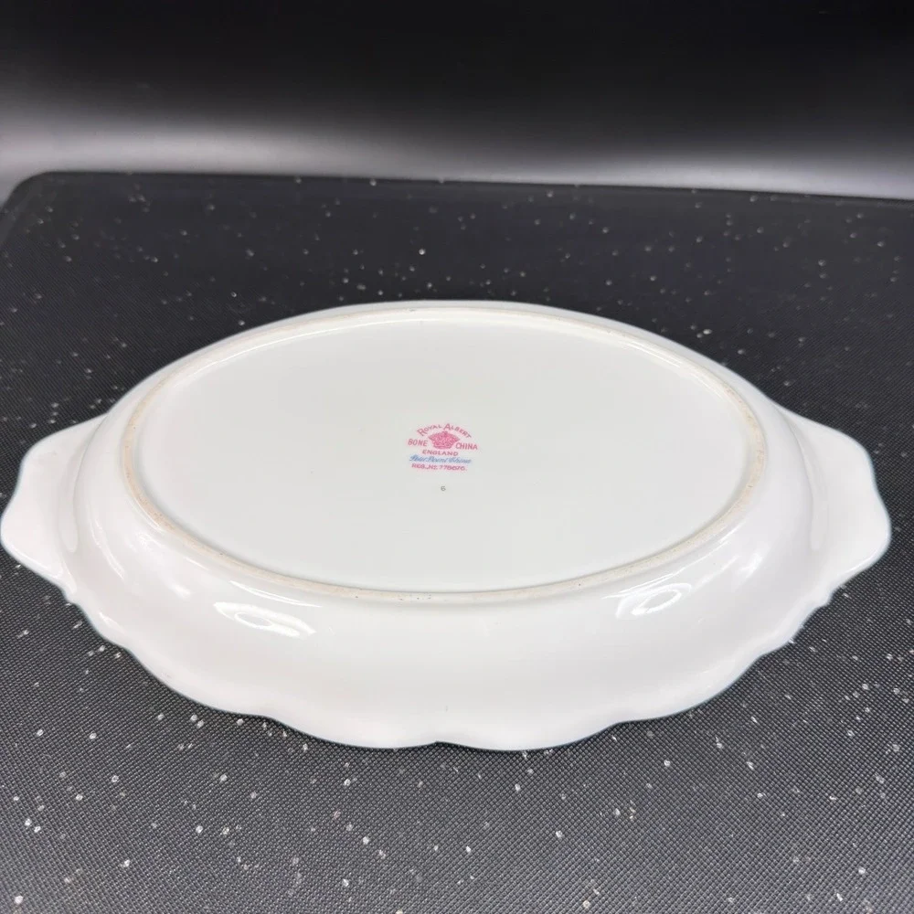 Royal Albert Petit Point China Oval Serving Platter Floral Gold Trim England 10